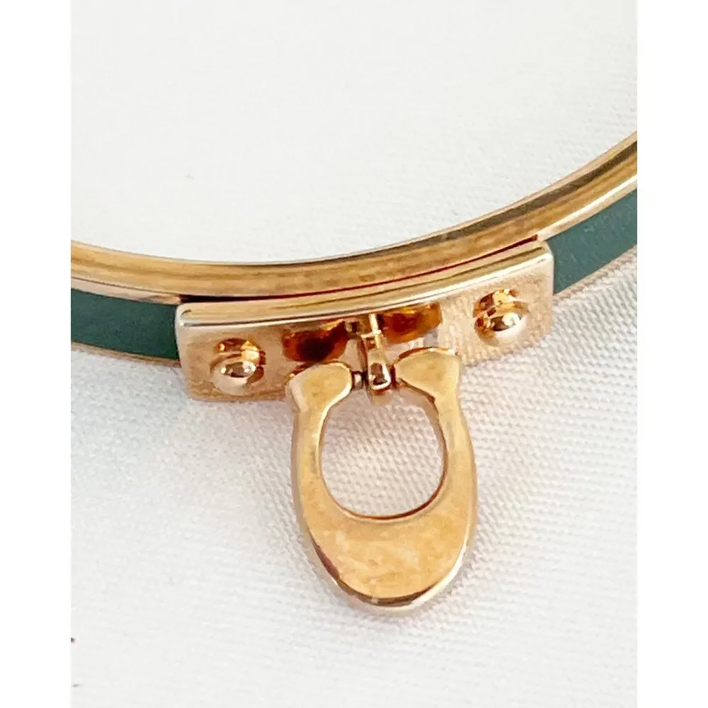 COACH Signature Push Hinged Bangle Green Enamel Rose Gold Toned Brass C Charm - Picture 4 of 10